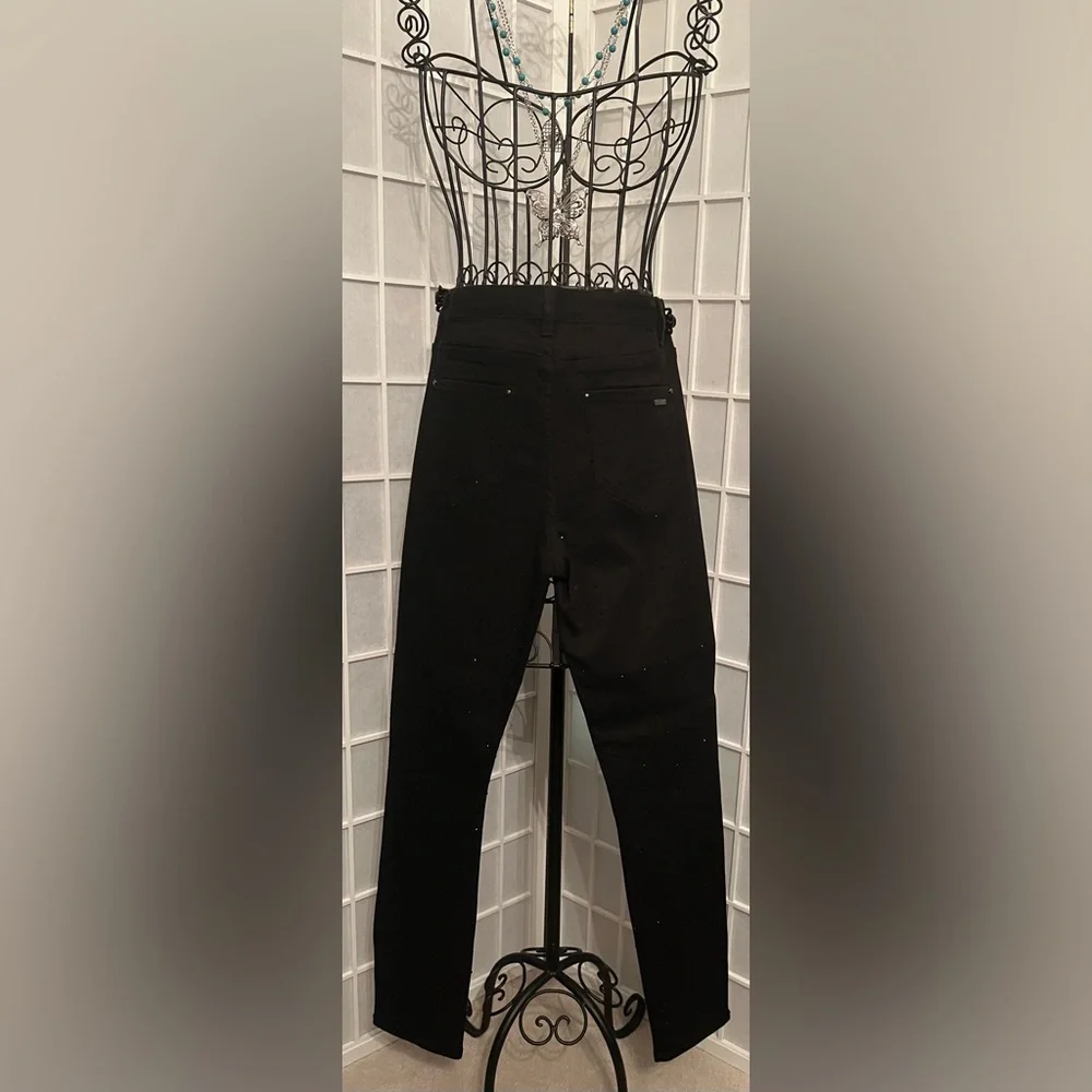 CACHE Black Denim Studded Black Bead/Stud Jean Pants Size 2 - Picture 7 of 12